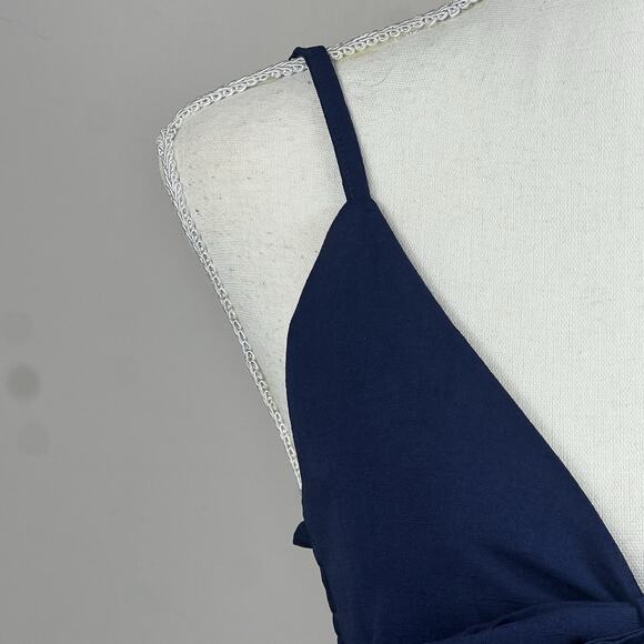 Yidarton Navy Blue Tie Front Summer Tank Midi Dress Size M Smocked Back - Picture 3 of 14